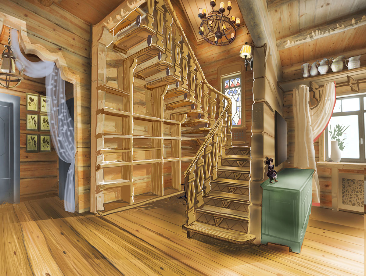 лестница деревянного дома внутри фото
